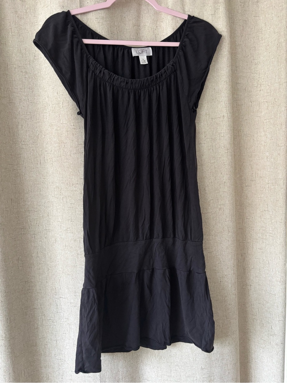LOFT Black Cap-Sleeve Scoop-Neck Drop Waist Mini Dress